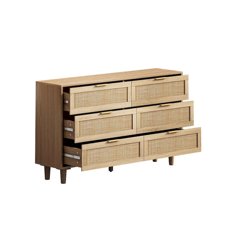 Commode de rangement 6 tiroirs en rotin - 51.18L x 15.75l x 29.53H