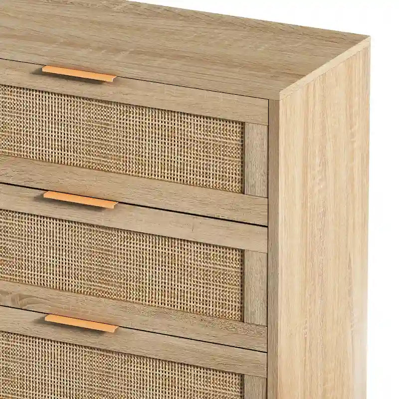 Commode de rangement 6 tiroirs en rotin - 51.18L x 15.75l x 29.53H