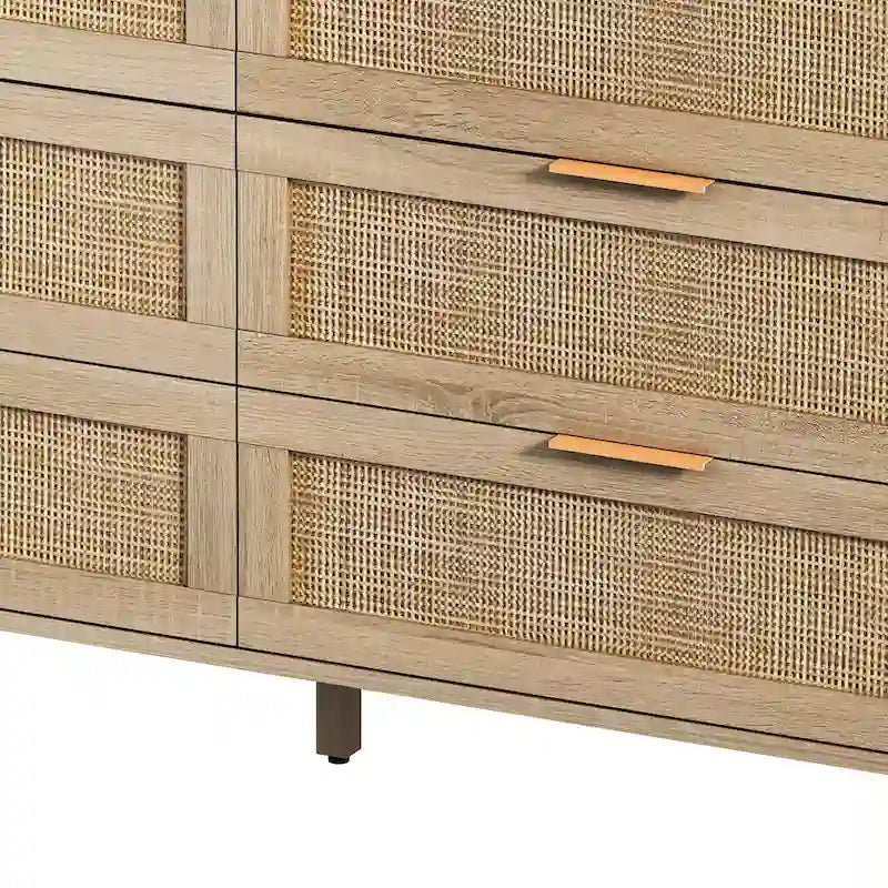 Commode de rangement 6 tiroirs en rotin - 51.18L x 15.75l x 29.53H