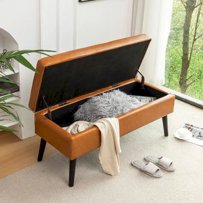 Banc de rangement avec banc de bout de lit, banc de pied de lit, banc d'entrée, banc ottoman de rangement 43,3 L x 17,7, banc en cuir