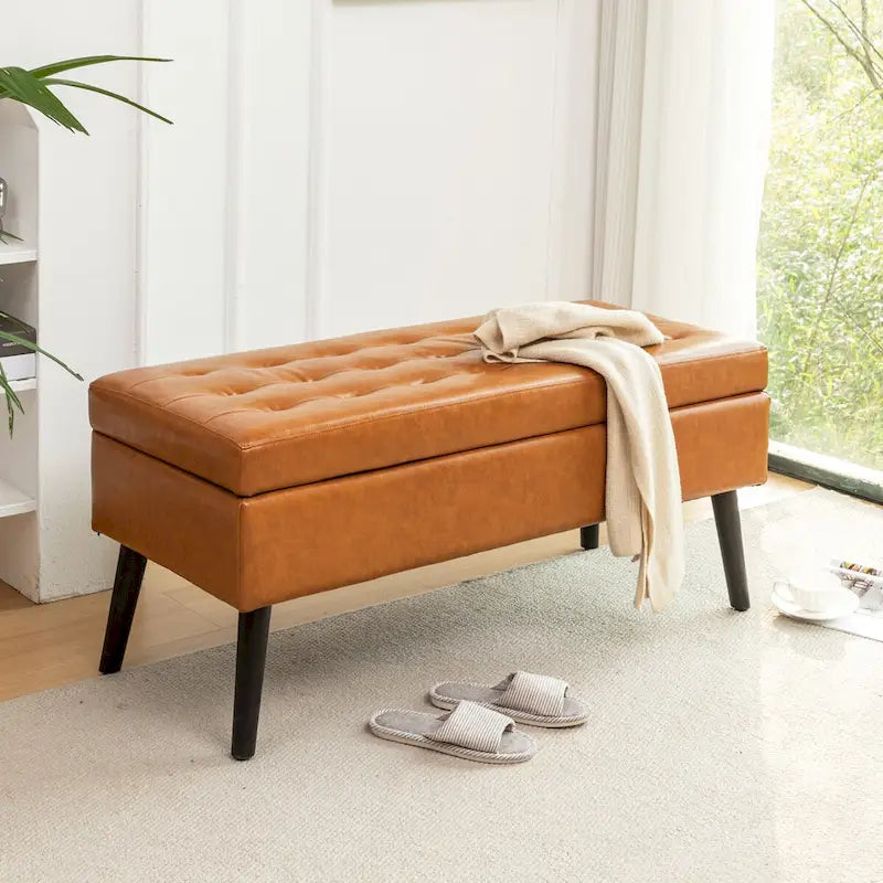 Banc de rangement avec banc de bout de lit, banc de pied de lit, banc d'entrée, banc ottoman de rangement 43,3 L x 17,7, banc en cuir