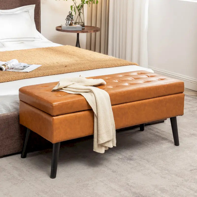 Banc de rangement avec banc de bout de lit, banc de pied de lit, banc d'entrée, banc ottoman de rangement 43,3 L x 17,7, banc en cuir