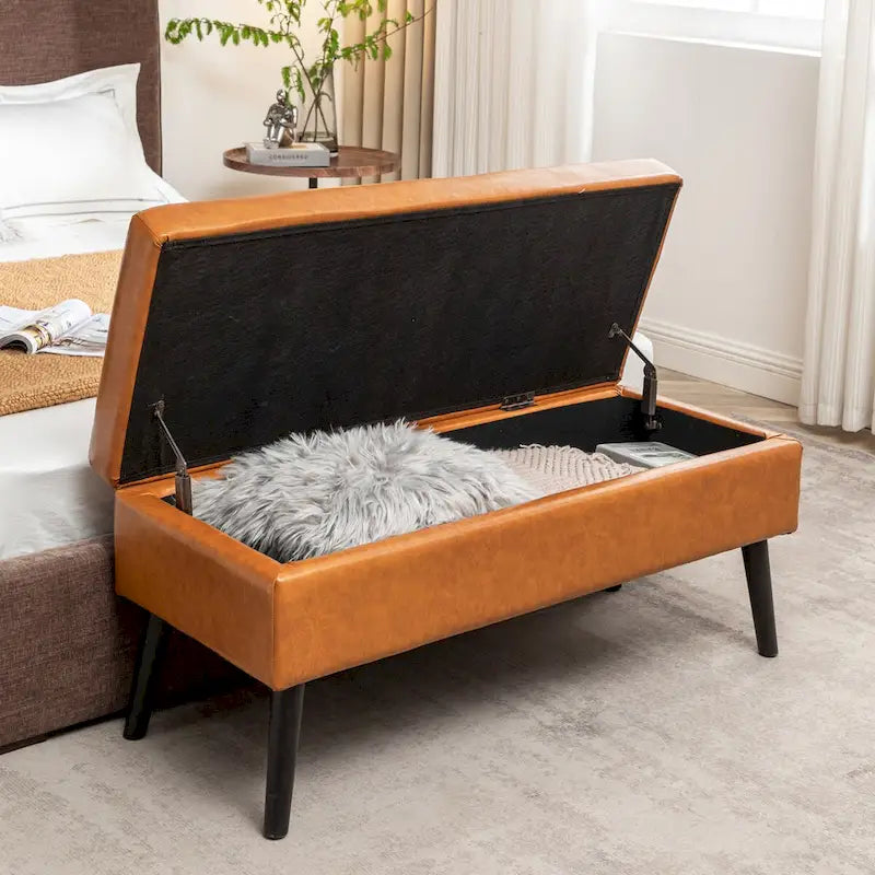 Banc de rangement avec banc de bout de lit, banc de pied de lit, banc d'entrée, banc ottoman de rangement 43,3 L x 17,7, banc en cuir