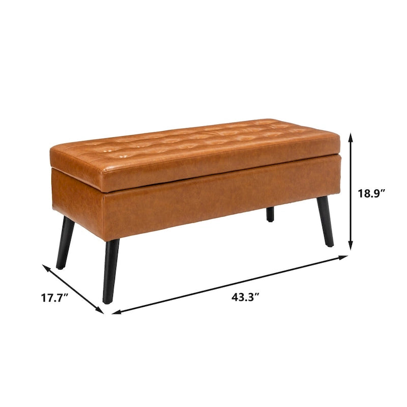 Banc de rangement avec banc de bout de lit, banc de pied de lit, banc d'entrée, banc ottoman de rangement 43,3 L x 17,7, banc en cuir