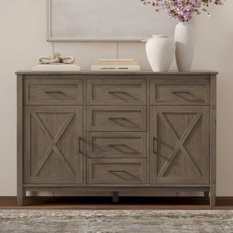 WYNDENHALL Cantina Buffet de salle à manger en bois massif rectangulaire transitionnel de 137 cm de large, couleur brun fumé - 45,7 P x 137,2 L x 91,4 H cm