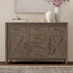 WYNDENHALL Cantina Buffet de salle à manger en bois massif rectangulaire transitionnel de 137 cm de large, couleur brun fumé - 45,7 P x 137,2 L x 91,4 H cm
