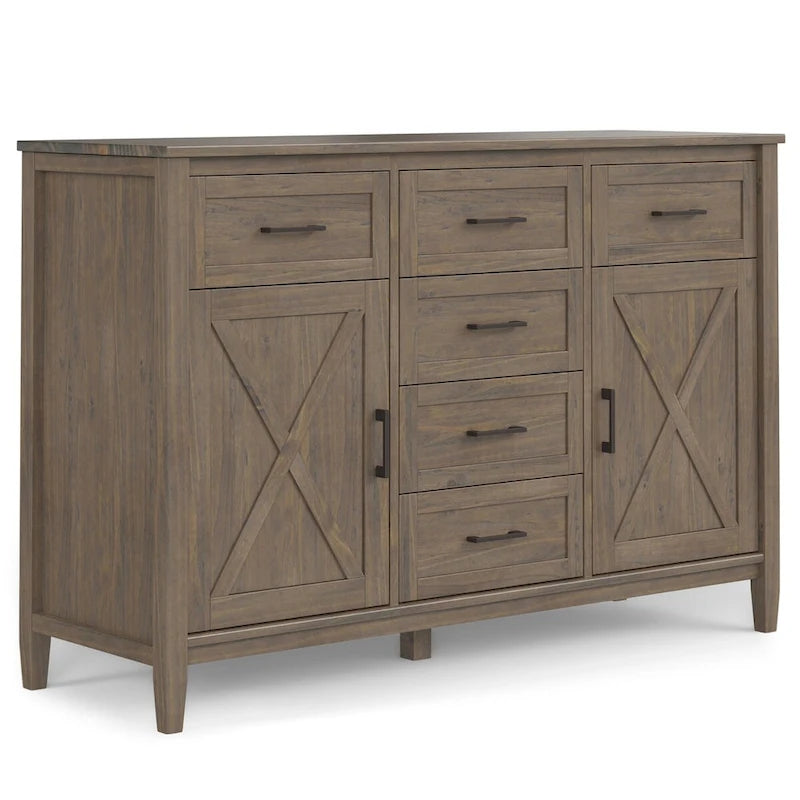 WYNDENHALL Cantina Buffet de salle à manger en bois massif rectangulaire transitionnel de 137 cm de large, couleur brun fumé - 45,7 P x 137,2 L x 91,4 H cm