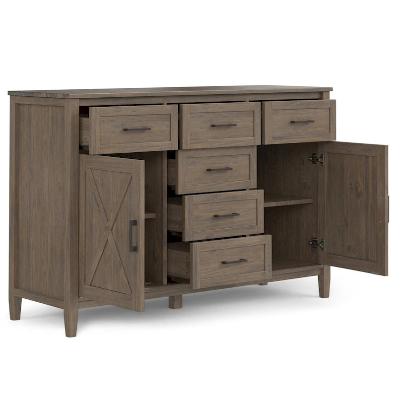 WYNDENHALL Cantina Buffet de salle à manger en bois massif rectangulaire transitionnel de 137 cm de large, couleur brun fumé - 45,7 P x 137,2 L x 91,4 H cm