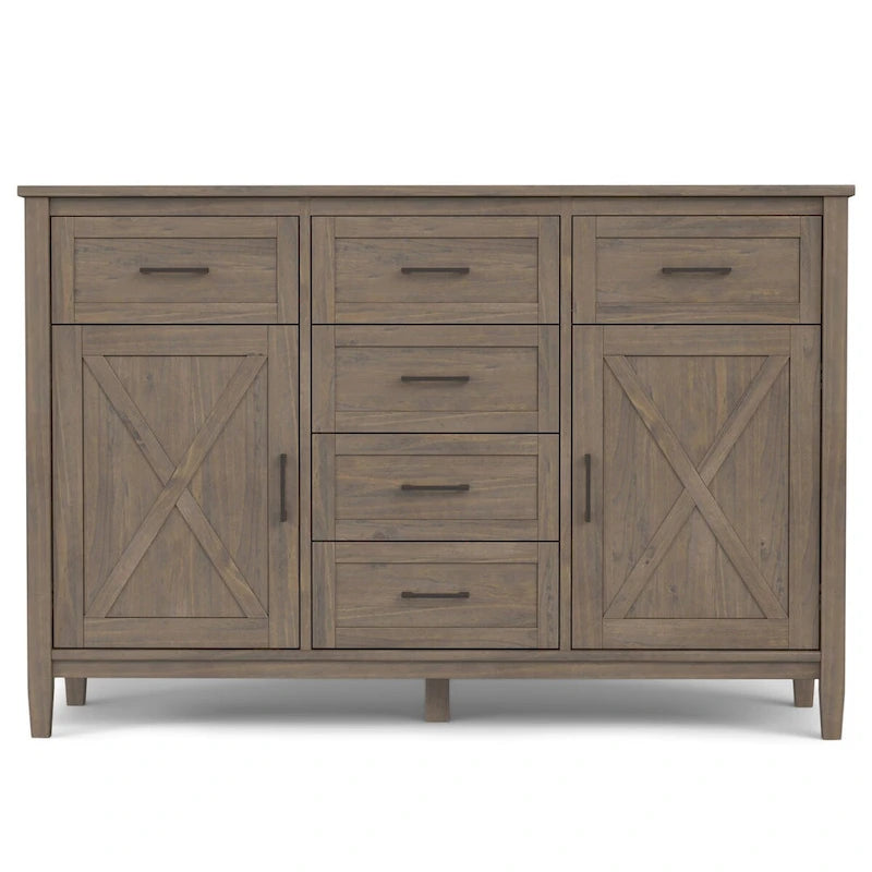 WYNDENHALL Cantina Buffet de salle à manger en bois massif rectangulaire transitionnel de 137 cm de large, couleur brun fumé - 45,7 P x 137,2 L x 91,4 H cm