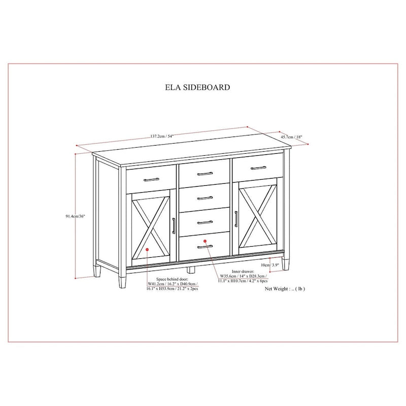 WYNDENHALL Cantina Buffet de salle à manger en bois massif rectangulaire transitionnel de 137 cm de large, couleur brun fumé - 45,7 P x 137,2 L x 91,4 H cm