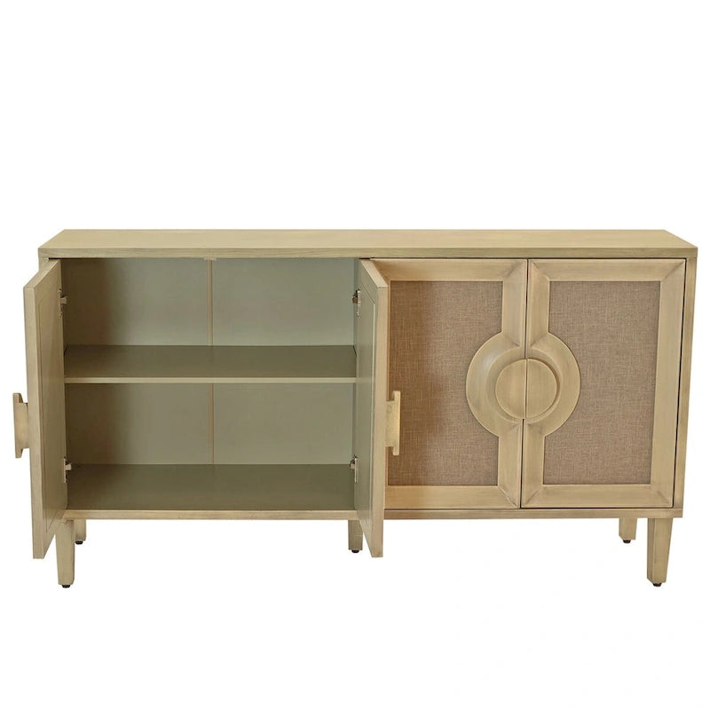59.84 Élégant buffet vintage à 4 portes avec portes décorées de lin