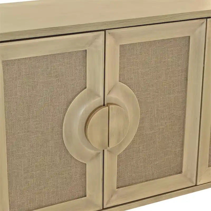 59.84 Élégant buffet vintage à 4 portes avec portes décorées de lin