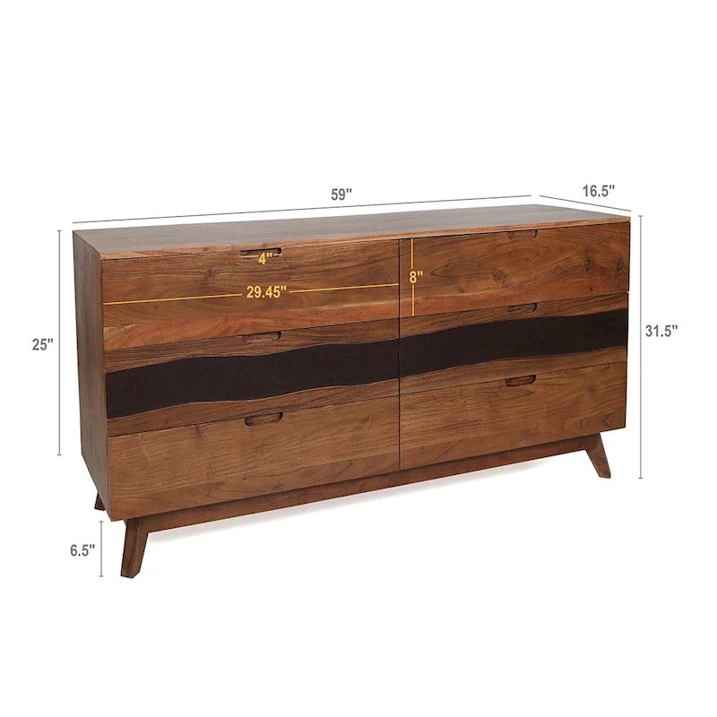 Buffet de salle à manger en bois à six tiroirs