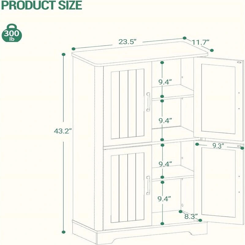 Armoire autonome à 4 portes, 2 étagères réglables - 30P x 60L x 110H cm