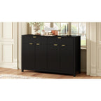Meuble de Rangement Buffet Table de Canapé 55" au Design Vague Moderne avec 2 Tiroirs et 4 Portes, Étagères Réglables sur 3 Niveaux