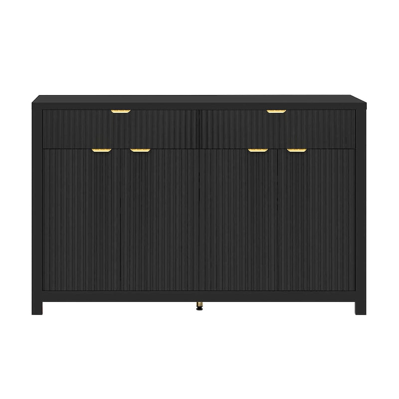 Meuble de Rangement Buffet Table de Canapé 55" au Design Vague Moderne avec 2 Tiroirs et 4 Portes, Étagères Réglables sur 3 Niveaux