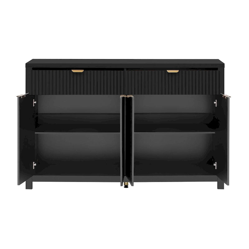 Meuble de Rangement Buffet Table de Canapé 55" au Design Vague Moderne avec 2 Tiroirs et 4 Portes, Étagères Réglables sur 3 Niveaux