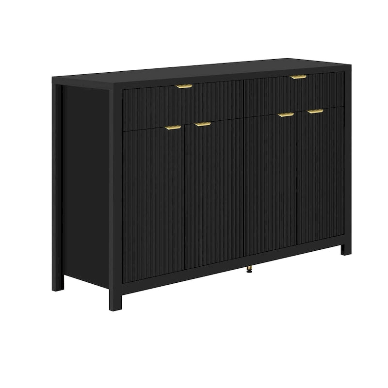 Meuble de Rangement Buffet Table de Canapé 55" au Design Vague Moderne avec 2 Tiroirs et 4 Portes, Étagères Réglables sur 3 Niveaux