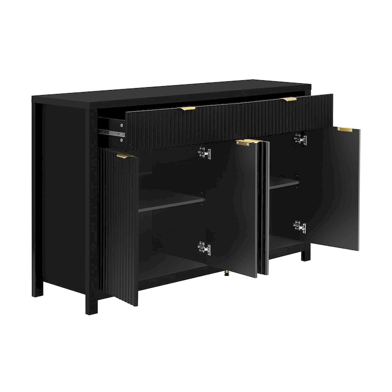 Meuble de Rangement Buffet Table de Canapé 55" au Design Vague Moderne avec 2 Tiroirs et 4 Portes, Étagères Réglables sur 3 Niveaux