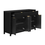Meuble de Rangement Buffet Table de Canapé 55" au Design Vague Moderne avec 2 Tiroirs et 4 Portes, Étagères Réglables sur 3 Niveaux