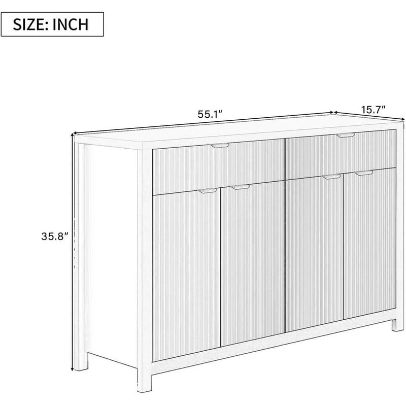 Meuble de Rangement Buffet Table de Canapé 55" au Design Vague Moderne avec 2 Tiroirs et 4 Portes, Étagères Réglables sur 3 Niveaux