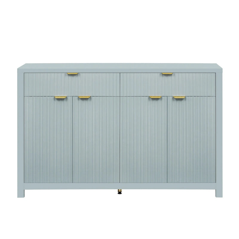 Meuble de Rangement Buffet Table de Canapé 55" au Design Vague Moderne avec 2 Tiroirs et 4 Portes, Étagères Réglables sur 3 Niveaux