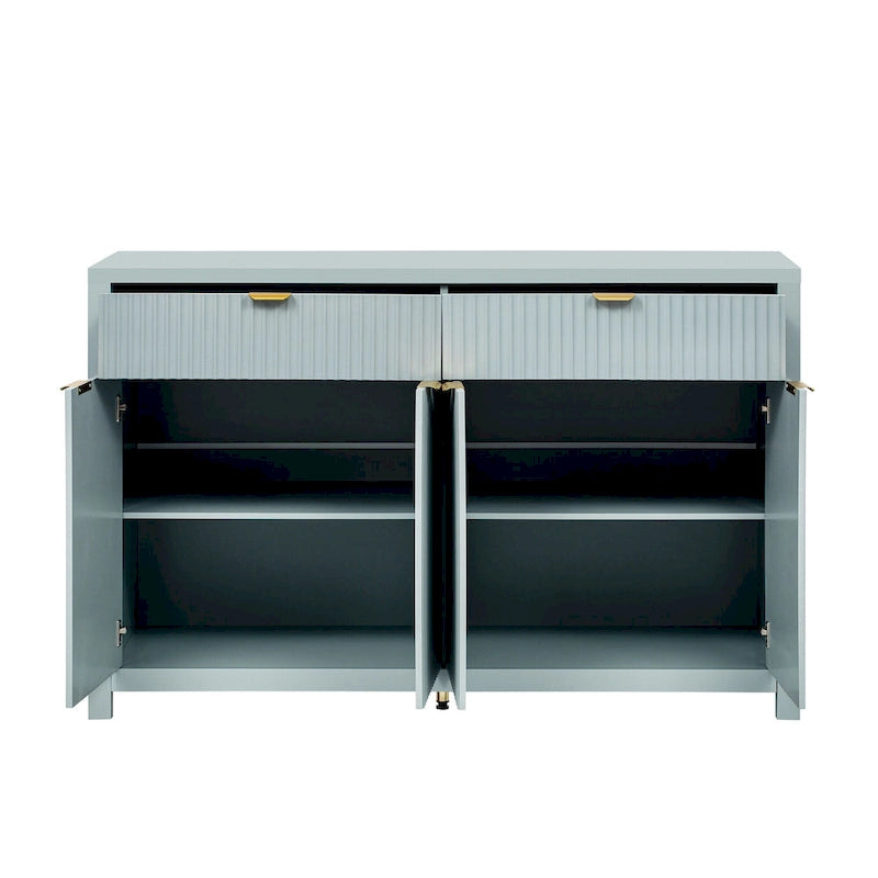 Meuble de Rangement Buffet Table de Canapé 55" au Design Vague Moderne avec 2 Tiroirs et 4 Portes, Étagères Réglables sur 3 Niveaux