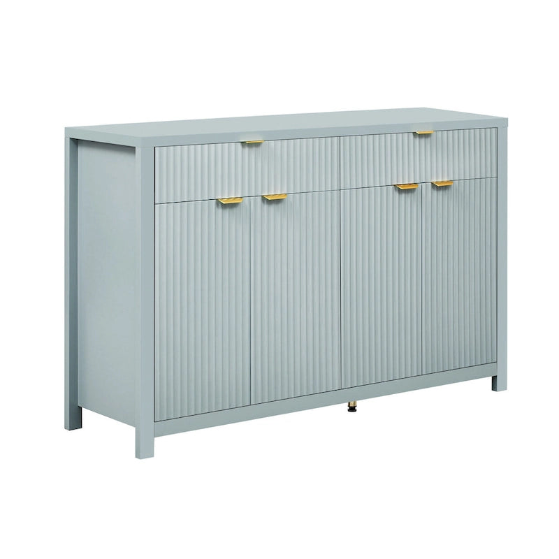 Meuble de Rangement Buffet Table de Canapé 55" au Design Vague Moderne avec 2 Tiroirs et 4 Portes, Étagères Réglables sur 3 Niveaux