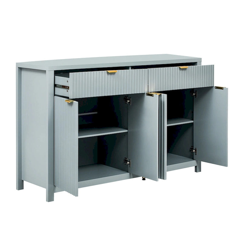 Meuble de Rangement Buffet Table de Canapé 55" au Design Vague Moderne avec 2 Tiroirs et 4 Portes, Étagères Réglables sur 3 Niveaux