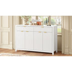 Meuble de Rangement Buffet Table de Canapé 55" au Design Vague Moderne avec 2 Tiroirs et 4 Portes, Étagères Réglables sur 3 Niveaux
