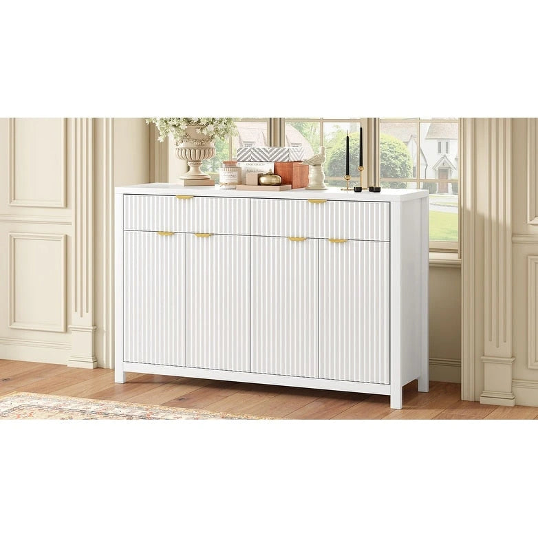 Meuble de Rangement Buffet Table de Canapé 55" au Design Vague Moderne avec 2 Tiroirs et 4 Portes, Étagères Réglables sur 3 Niveaux