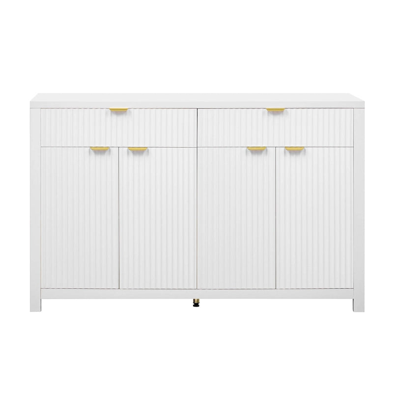 Meuble de Rangement Buffet Table de Canapé 55" au Design Vague Moderne avec 2 Tiroirs et 4 Portes, Étagères Réglables sur 3 Niveaux