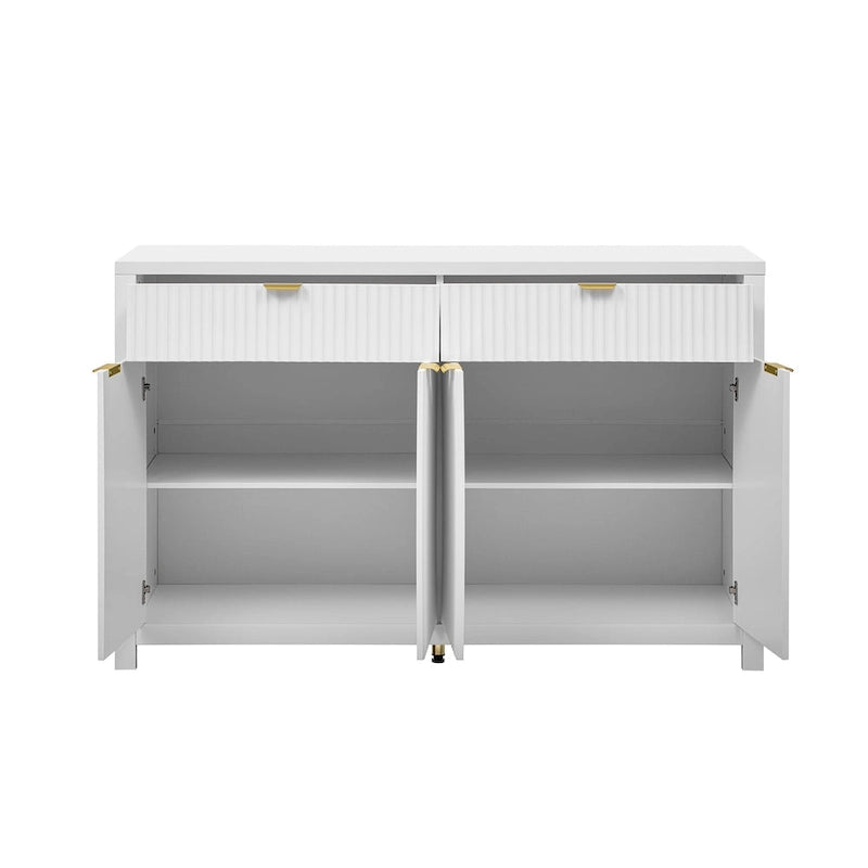 Meuble de Rangement Buffet Table de Canapé 55" au Design Vague Moderne avec 2 Tiroirs et 4 Portes, Étagères Réglables sur 3 Niveaux