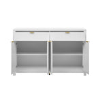 Meuble de Rangement Buffet Table de Canapé 55" au Design Vague Moderne avec 2 Tiroirs et 4 Portes, Étagères Réglables sur 3 Niveaux