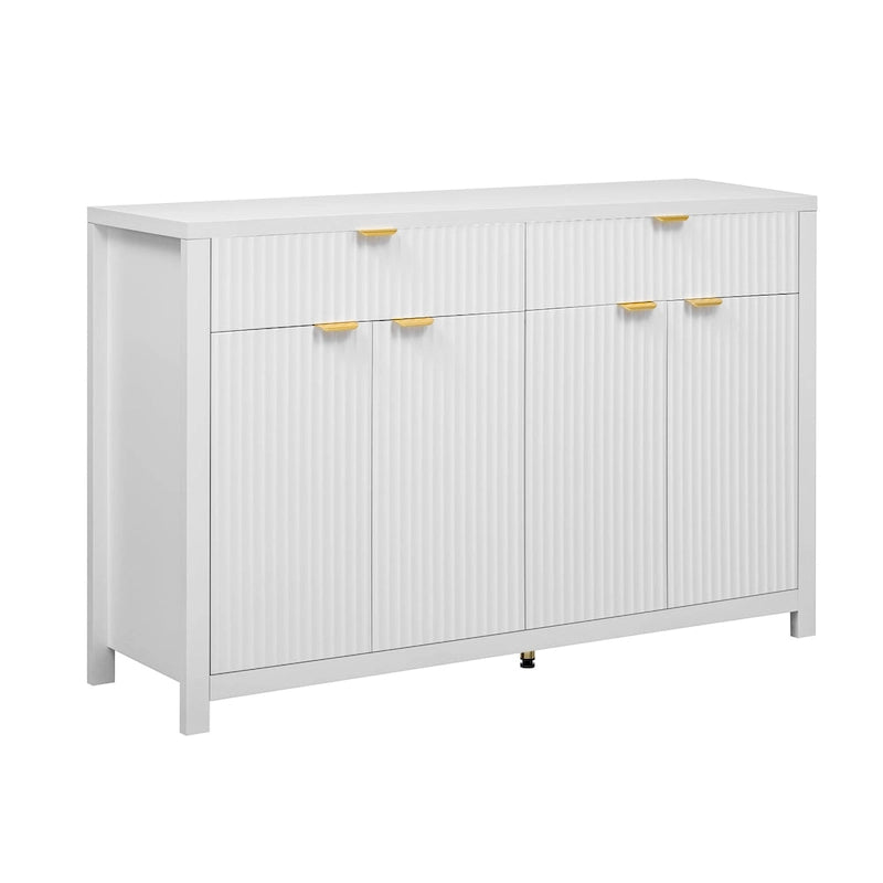 Meuble de Rangement Buffet Table de Canapé 55" au Design Vague Moderne avec 2 Tiroirs et 4 Portes, Étagères Réglables sur 3 Niveaux