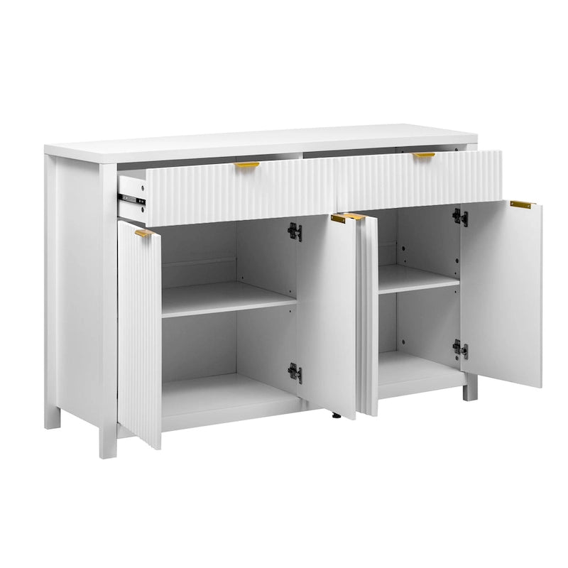 Meuble de Rangement Buffet Table de Canapé 55" au Design Vague Moderne avec 2 Tiroirs et 4 Portes, Étagères Réglables sur 3 Niveaux