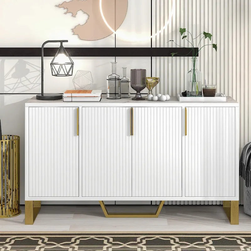 Buffet de cuisine avec 4 portes, poignées Meta, pieds et étagères réglables - 60L x 15.7W x 34H