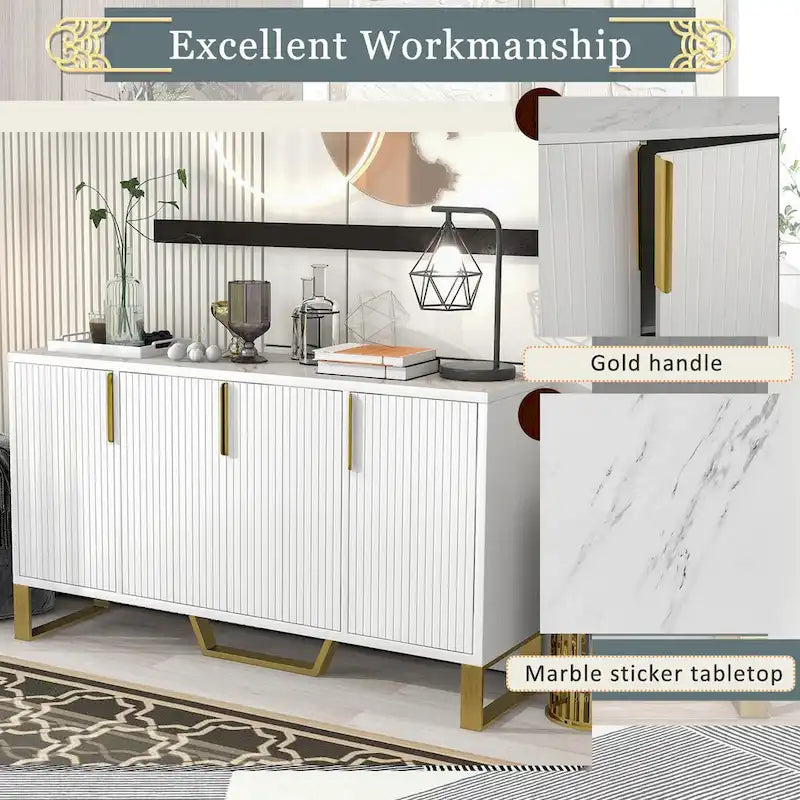 Buffet de cuisine avec 4 portes, poignées Meta, pieds et étagères réglables - 60L x 15.7W x 34H