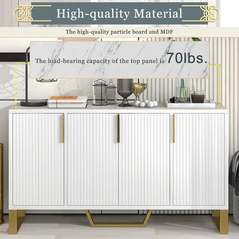 Buffet de cuisine avec 4 portes, poignées Meta, pieds et étagères réglables - 60L x 15.7W x 34H