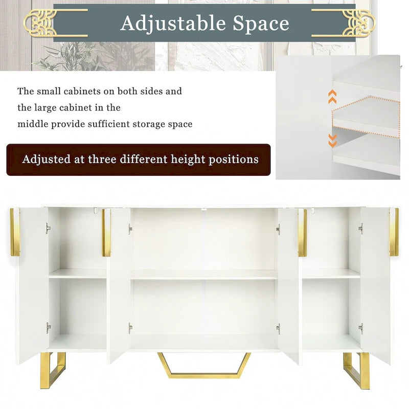 Buffet de cuisine avec 4 portes, poignées Meta, pieds et étagères réglables - 60L x 15.7W x 34H
