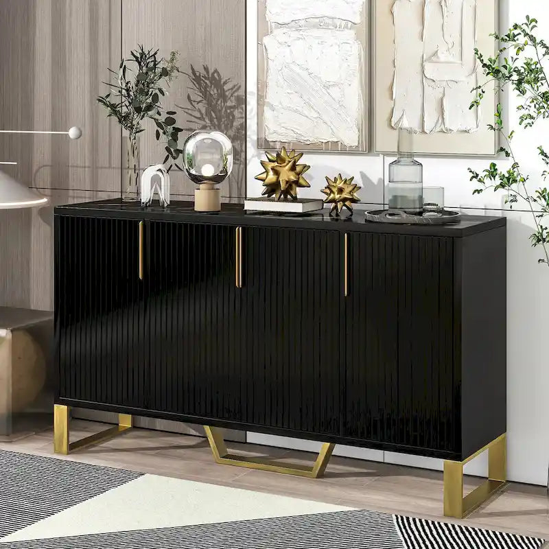 Buffet de cuisine avec 4 portes, poignées Meta, pieds et étagères réglables - 60L x 15.7W x 34H