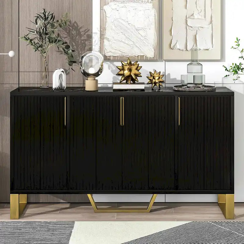 Buffet de cuisine avec 4 portes, poignées Meta, pieds et étagères réglables - 60L x 15.7W x 34H