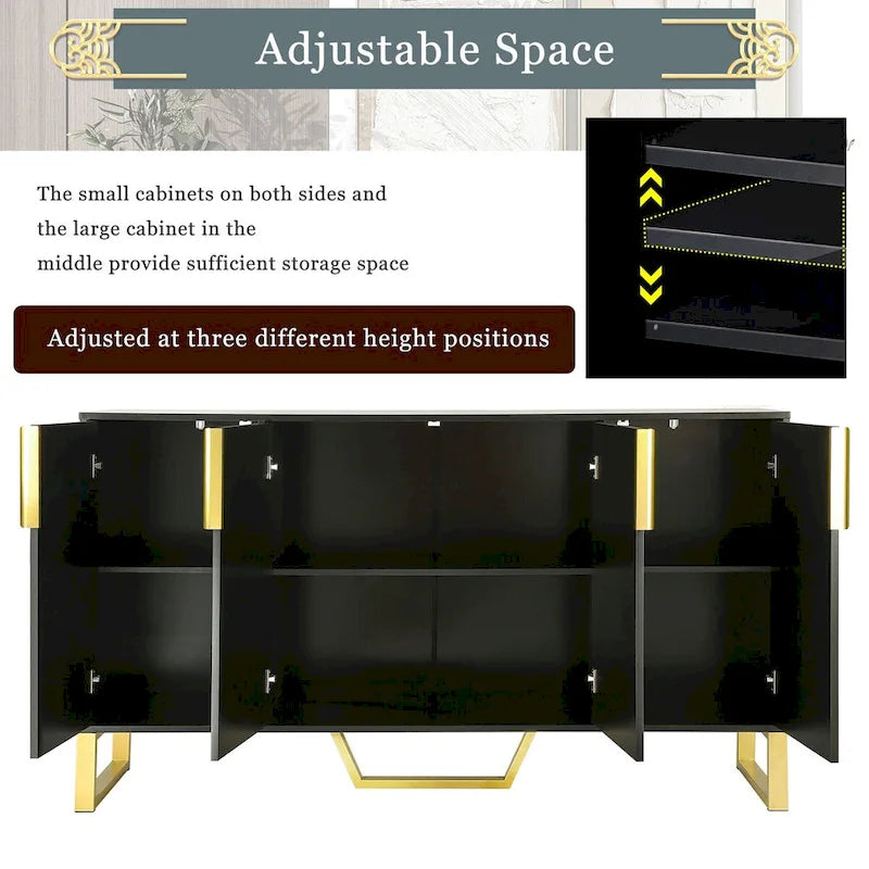 Buffet de cuisine avec 4 portes, poignées Meta, pieds et étagères réglables - 60L x 15.7W x 34H