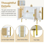 Meuble de salle à manger élégant à 2 portes incurvées avec garniture dorée et portes en rotin tressé pour salle à manger