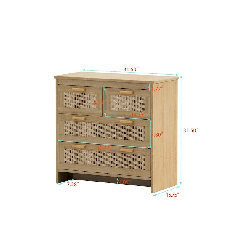 Meuble de rangement 4 tiroirs en rotin, pour chambre, salon, salle à manger, couloirs, montage facile