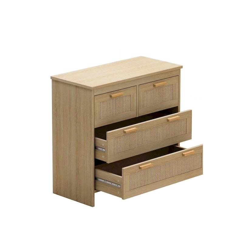 Meuble de rangement 4 tiroirs en rotin, pour chambre, salon, salle à manger, couloirs, montage facile