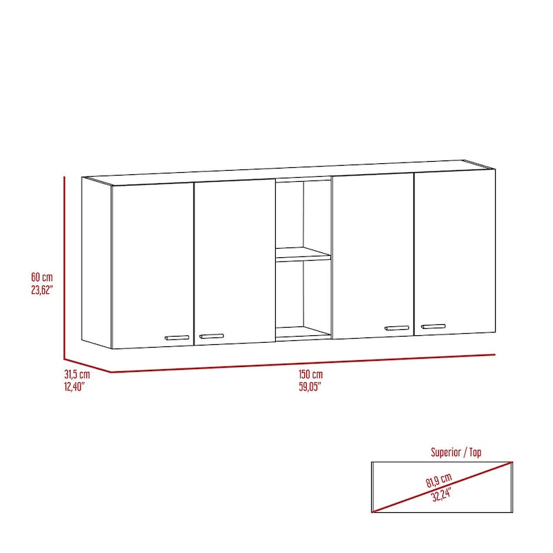 Meuble haut de cuisine Ontario, deux portes, finition blanche, haute qualité et durable