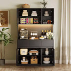 Armoire de cuisine de 71 pouces, vaisselier avec lumières LED et prises de courant, buffet avec support pour micro-ondes, étagères réglables