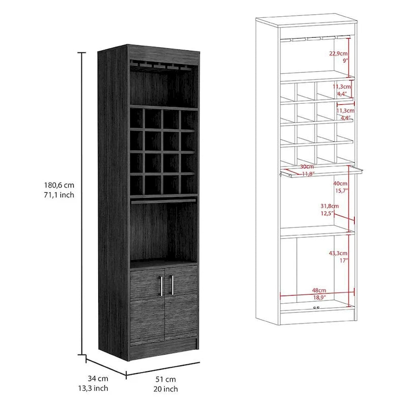 Meuble bar pour cuisine, salle à manger, salon, chêne fumé