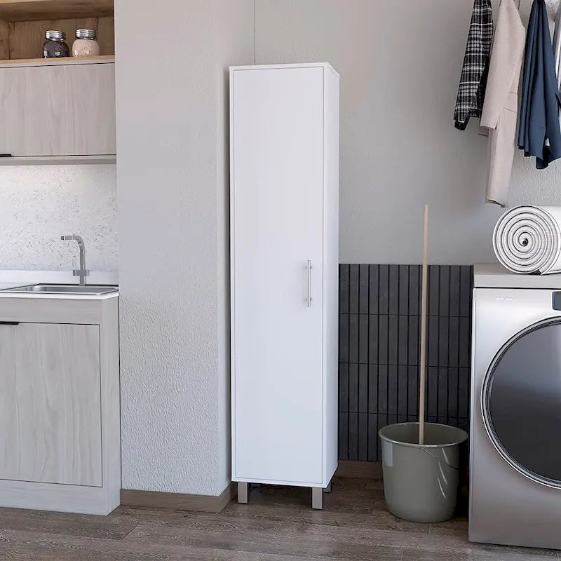 Armoire de rangement Buccan, cinq étagères, finition blanche, haute qualité et durable